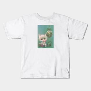 Christmas White Kitten Kids T-Shirt